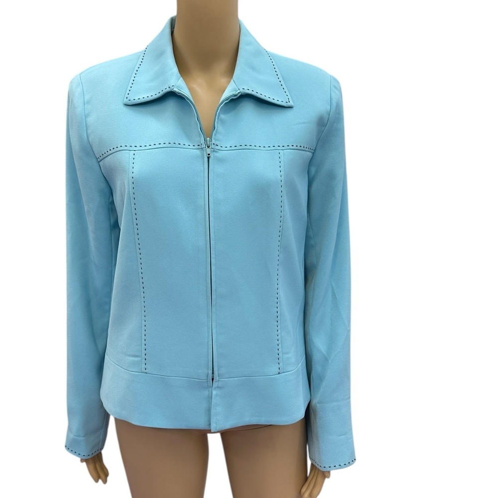 Vintage Studio I Light Blue Contrast Stitched Lined Zip Up Jacket Womens 10